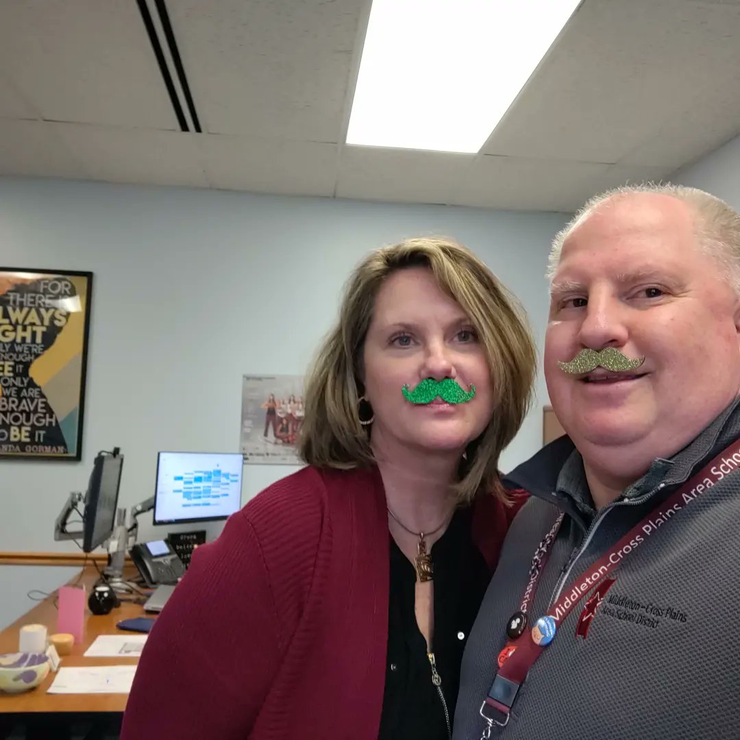 Big #StPatricksDay celebrations! Dana O'Monogue and I tried on mustaches. And Tugba McMadaus made us green soup and did a little #jig! #PoblanoPepperSoup #JamieMcBlodgett @mcpasd <a href="/DrMonogue/">Dana Monogue, PhD</a>