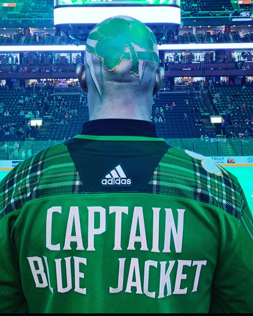 captain_jacket's tweet photo. Happy St Patrick’s GAMEDAY! Let’s go Jackets!! #cbj #bluejackets #nhl #StPatricksDay  @BlueJacketsNHL @NHLdotcom @NHL https://t.co/9cbgvTMmDP