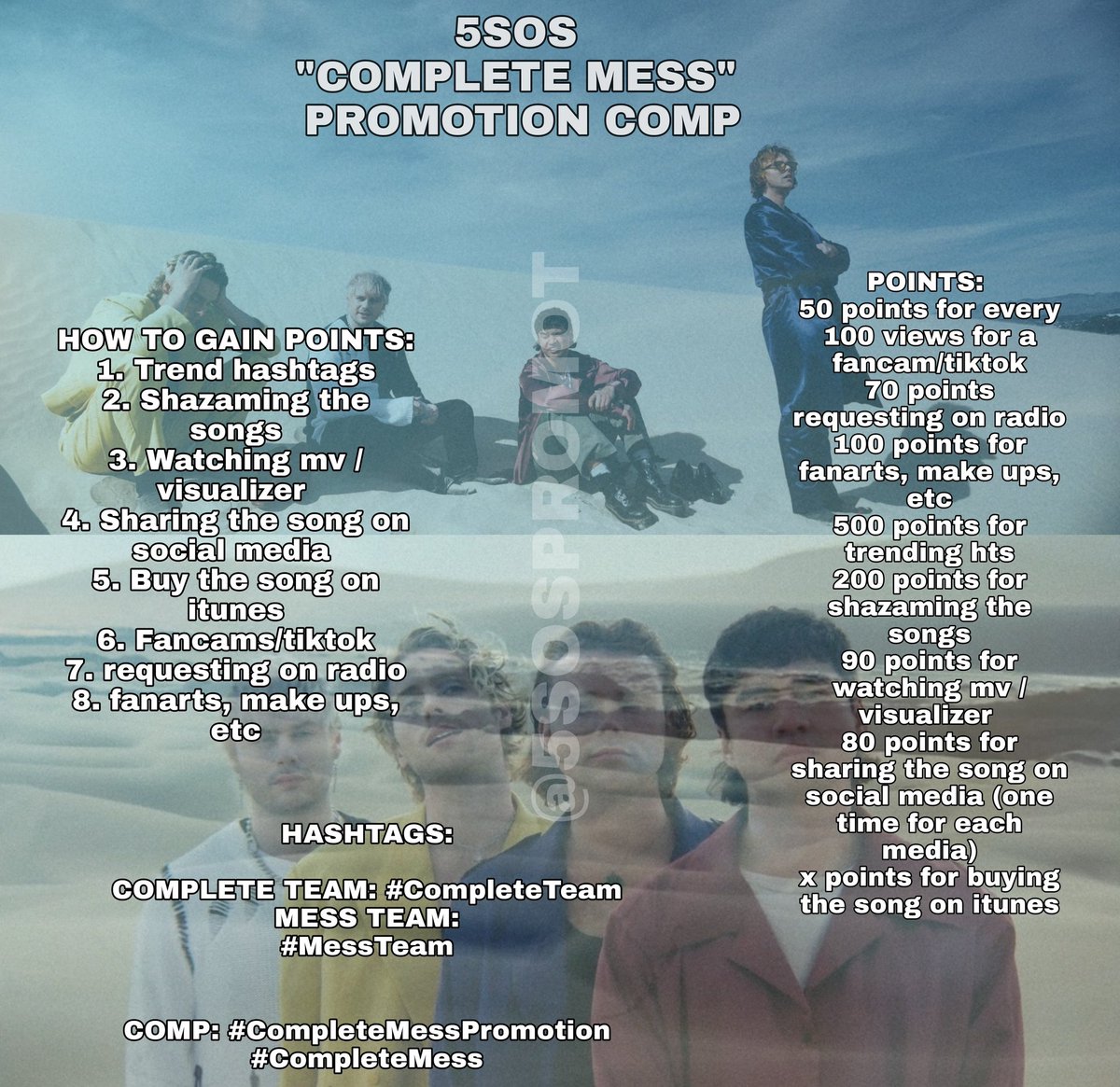5SOSPROMOT's tweet photo. #COMPLETEMESS PROMOTION COMP STARTS RIGHT NOW!!
@5SOS new single is out and we are going to promote it!!
JOIN US!
#CompleteTeam
#MessTeam
#CompleteMessPromotion
more below! https://t.co/kfIIjriZSH