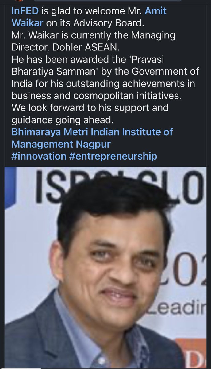 AmitWaikar4's tweet photo. Thank you IIM-N for giving me this opportunity to be of service towards my home region Vidharbha.  I look forward to bringing our region on the national innovation map by scaling up InFED’s operations, implementing best practices and supporting more aspiring entrepreneurs! https://t.co/qrv9hKKn00