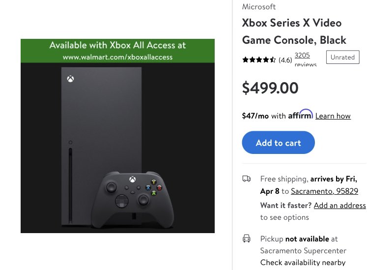 GYXdeals's tweet photo. day 490: Xbox Series X available at Walmart. send tweet https://t.co/hOC6QtJe2B https://t.co/7oAKeW6rhL