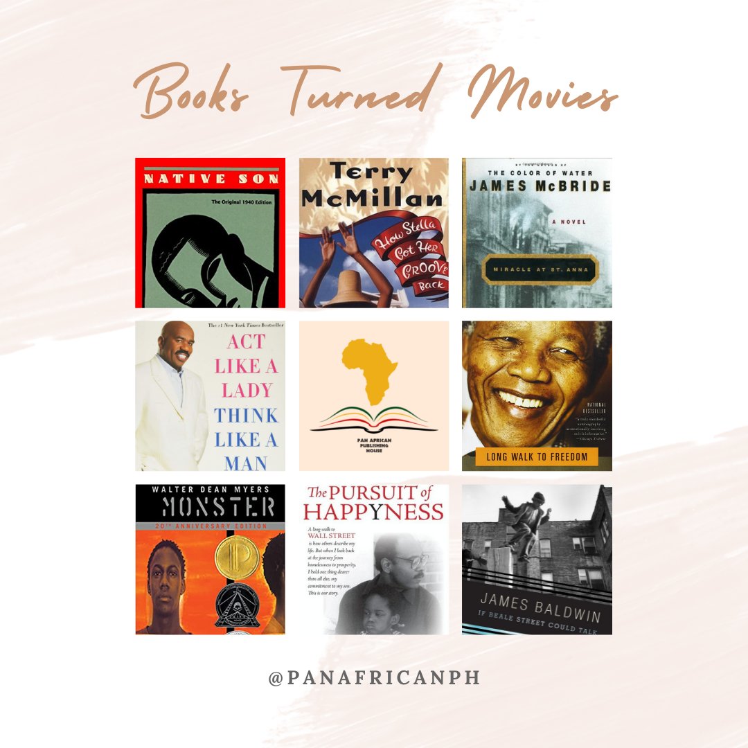 PanAfricanPH's tweet photo. We've listed here only a few of our favorite books turned movies by authors of African descent. Let us know your favorite! What should we be reading/watching this weekend?
Native Son
How Stella Got Her Groove Back
Miracle At St. Anna
#BookTwitter #BookTurnedMovie #ReadAndWatch https://t.co/tsz0Eu9J6m