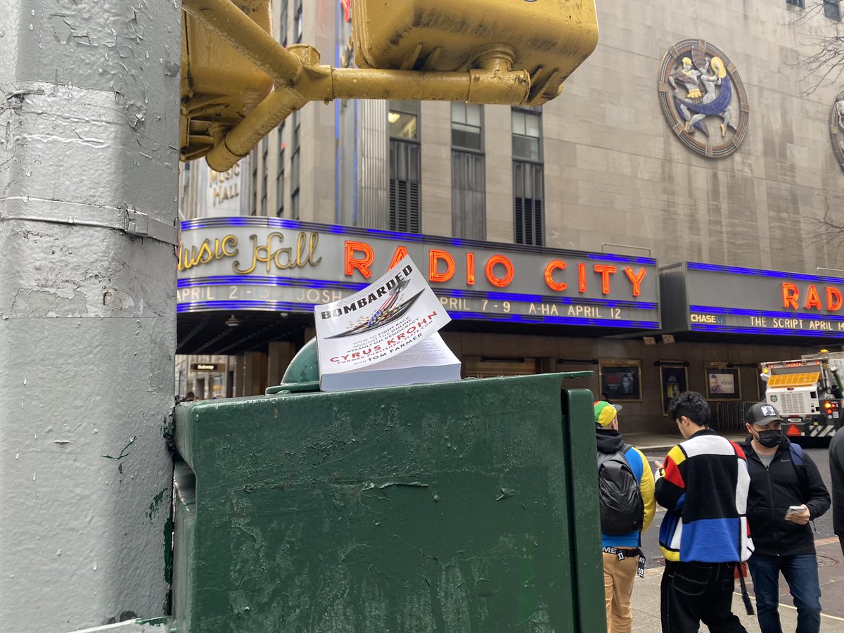 cyrusk's tweet photo. I left a copy of my #book @BombardedB across the street from @RadioCity if you’re nearby. This concludes my bombardment of @TimesSquareNYC #BookTour https://t.co/LeetlzShBr