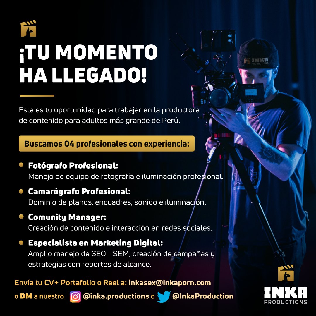 InkaProduction's tweet photo. 📢CONVOCATORIA📢
Desea incursionar en el mundo del entretenimiento para adultos y trabajar con nosotros?
Esta es su oportunidad, siga las indicaciones en nuestro aviso y póngase en contacto con nosotros😎
🔥Suerte a todos🔥 https://t.co/VclIcGkI5S