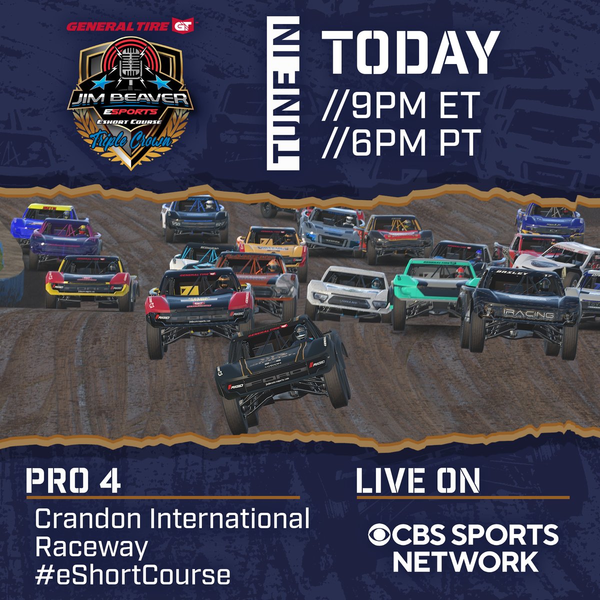 JBeavereSports's tweet photo. Just ONE HOUR until the @GeneralTire #eShortCourse Pro 4 Triple Crown on @iRacing takes over @CBSSportsNet at 9PM ET!
Watch @TravisPastrana, @ModeMediaHouse's @Ky1eLong, @Dhdsjim, @SheldonCreed, and more take on @CrandonOffRoad!
Be sure to tag us in your posts as you watch! https://t.co/rUQYWUNnsG