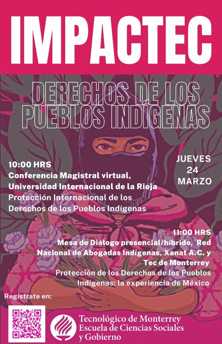 GloriaD880202's tweet photo. Nueva edición de IMPACTEC. Muy entusiasmadas por la oportunidad de aprender y conversar sobre “Derechos humanos de los Pueblos Indígenas”. Evento híbrido. Liga de registro: https://t.co/DH4lWEwnc8 @CSocialesTec en @TECcampusPUE #derechotec #somoscsociales https://t.co/9O9mPauwQE