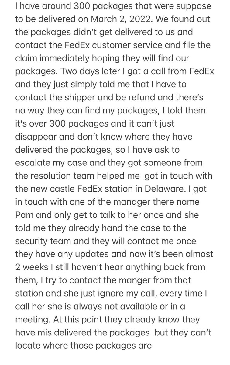 Is this simple packet loss? or crime? Over 300 packages worth over $100,000. Somebody help me please!

<a href="/FedEx/">FedEx</a> 
<a href="/FedExHelp/">FedEx Help</a> 
<a href="/adidasUS/">adidas</a>