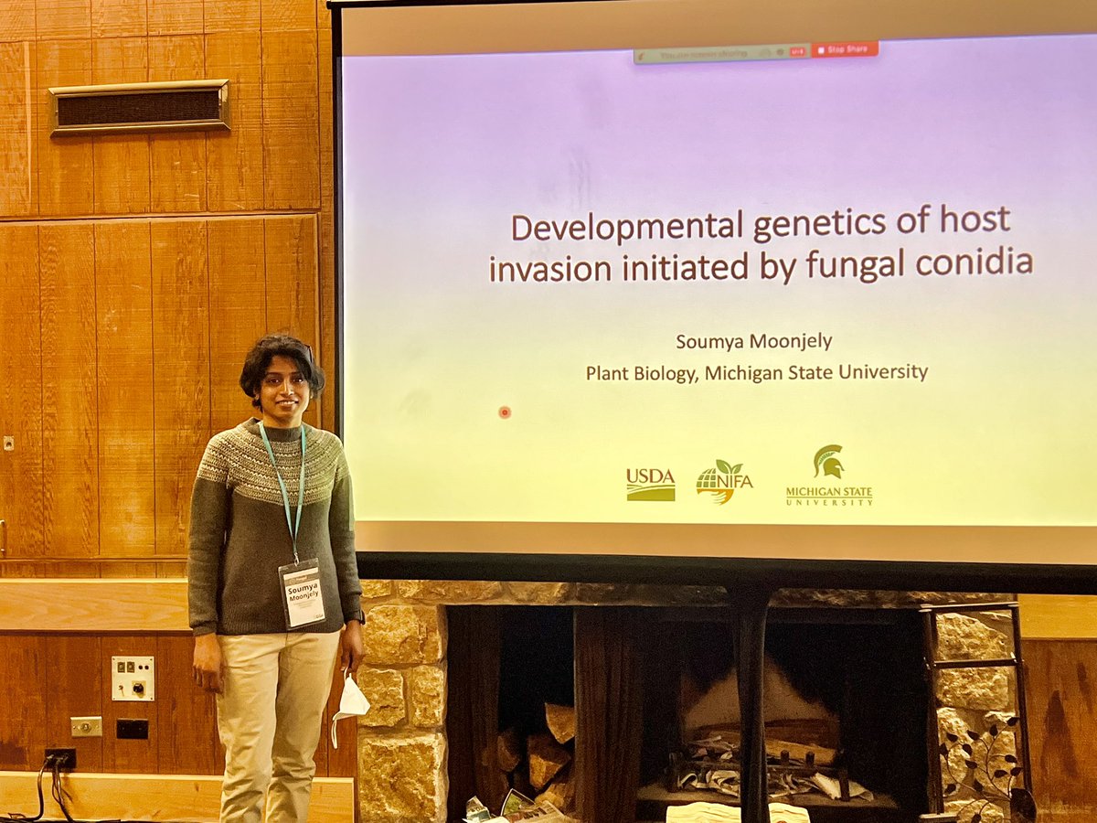 TheTrailLab's tweet image. Today at the “Spore development, dormancy and germination” concurrent session, Soumya gave a talk on her project titled: “Developmental genetics of host invasion initiated by fungal conidia” #Fungal22