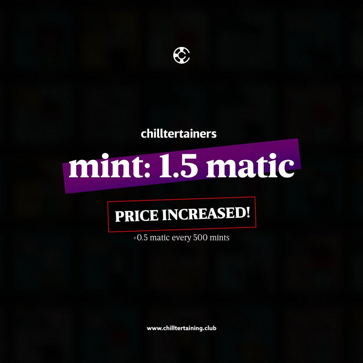 chilltertaining's tweet photo. Congrats to people who minted at 1 MATIC. Price is now 1.5 matic and will increase in about 400 mints.

The price in the final phase of the mint will be 4.5 matic!

MINT NOW: https://t.co/OuaCbZxW7A

#NFT #NFTs #Polygon #PolygonNFTs #Matic #MintNow #FreeMint #MaticMint https://t.co/wgh9HQ3Jhg