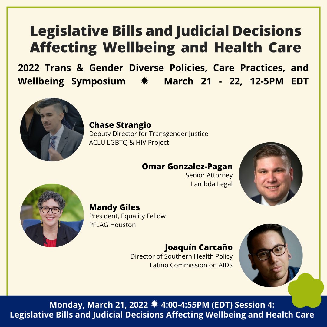 Sara_LeGrand's tweet photo. Leading national lawyers and activists on the frontlines of the legislative battles affecting access to health care for trans & gender diverse individuals, particularly youth, will discuss implications on health & wellbeing + research & policy needs. #transhealth #nonbinaryhealth https://t.co/pJHkko6m2D