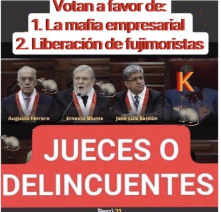 IllaryVerdad's tweet photo. @AlejandroCavero Ese no es un fallo judicial, es un tremendo y descarado acto de KORRUPCION por parte de 3 delinkuentes fujimoristas #Blume #Sardon #Ferrero operando a favor de la mafia empresarial y la liberación de delinkuentes, genocidas fujiapristas. . https://t.co/YMYLJXJAFv