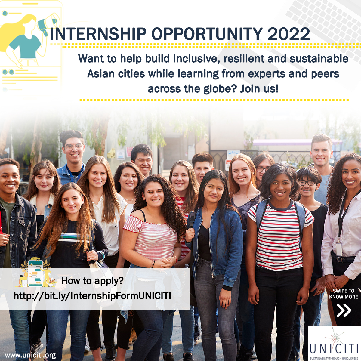 UnicitiOfficial's tweet photo. 2022 #internship opportunity with @UNICITI for students and young graduates across the globe!
An opportunity to join our international team and learn innovative ways to foster sustainable urban development and #ClimateResilience in #AsianCities.
#UNICITIOfficial https://t.co/tFC3aVTPGS