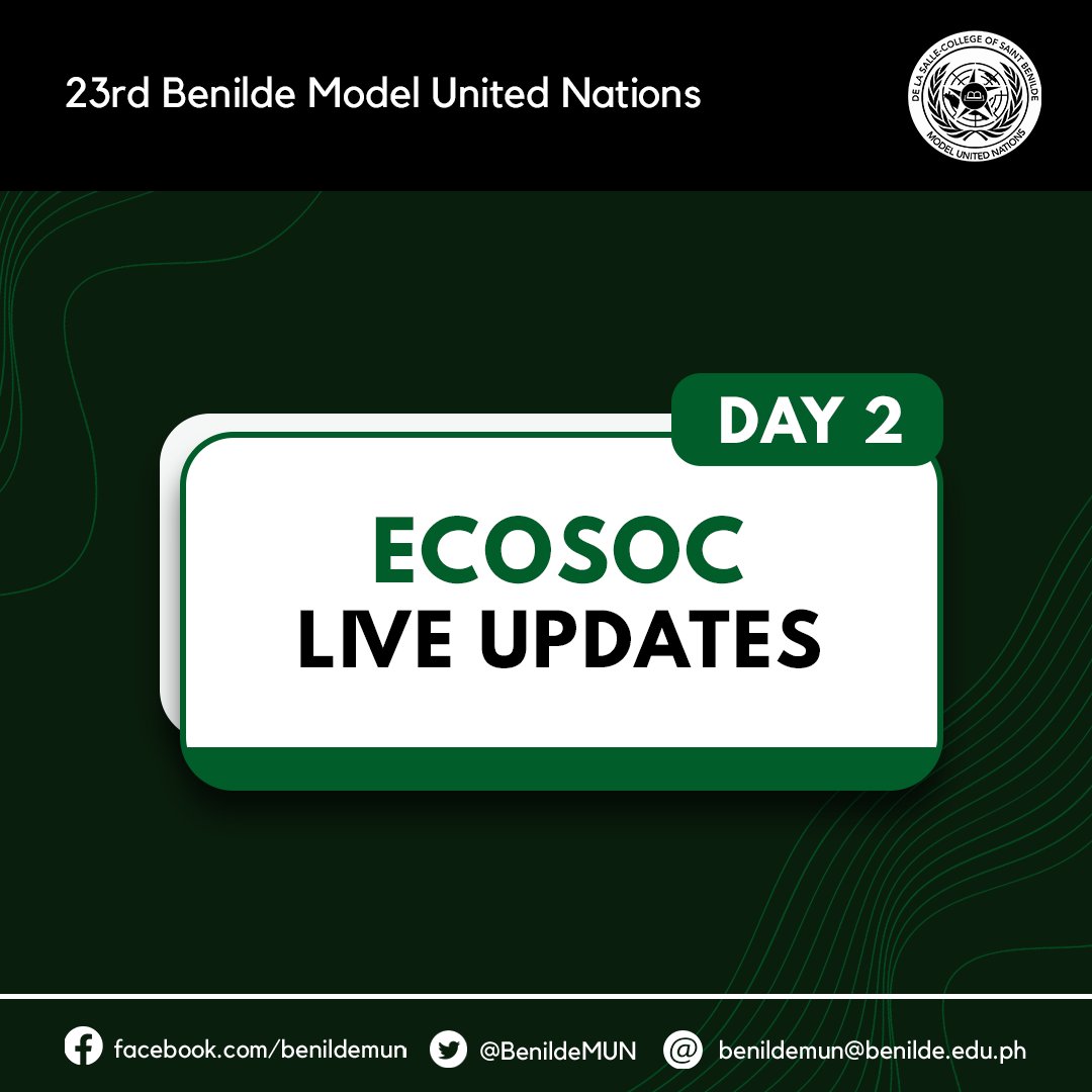 BenildeMUN's tweet photo. [LIVE UPDATES – Day 2 of the 23rd Benilde MUN Conference] 
UN Economic and Social Council

Vice Chair and Acting Chair: Abby Alano
Rapporteur: Loise Lomeda

Captions by: Zophia Emmanuelle Tendido
Art by: Maxy Rapisura

#BreakingBarriersForPeace
#ContinueTheLegacy
#23rdBenildeMUN https://t.co/udBjlYb4Xo