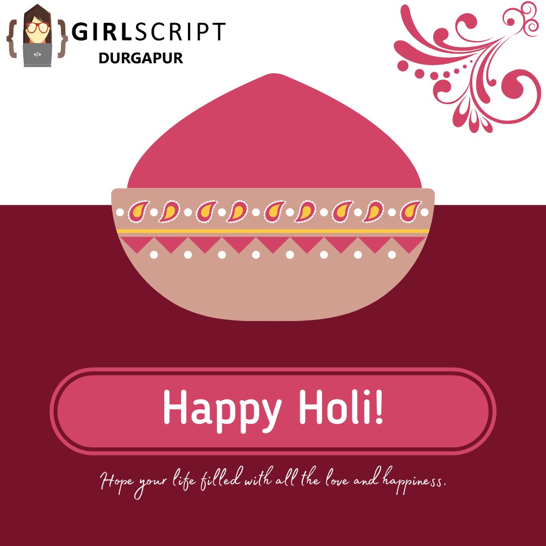 GirlScriptDurg1's tweet photo. It's that time of the year again...When Love is in every splash of colour. Celebrate this joyous festival with your loved ones and fill their life with hues of love, trust and friendship. 

GirlScript Durgapur wishes you a very happy and safe Holi✨

#HappyHoli2022 #colors https://t.co/96QApMSHp7