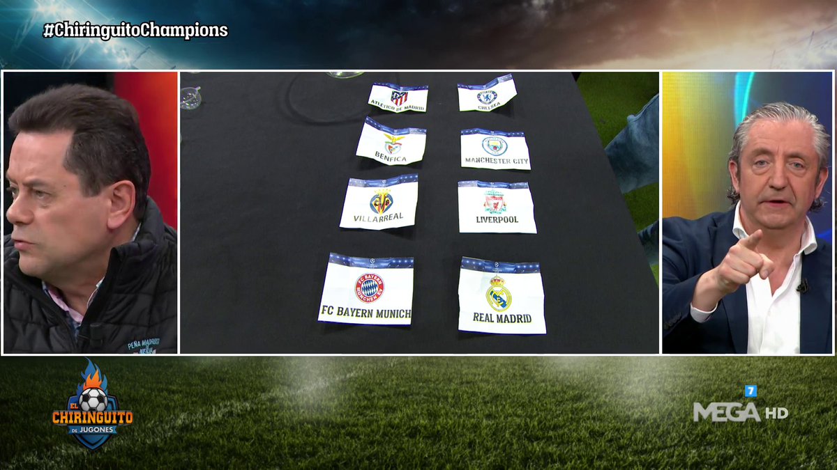 elchiringuitotv's tweet photo. 😱¡Tremendo #ChiriSorteo de CHAMPIONS!😱
💥Atleti - Chelsea
💥Benfica - City
💥Villarreal - Liverpool
💥Bayern - Real Madrid
Con @plazacasals y @alexsilvestreSZ en MEGA https://t.co/sjJWzpmQGt