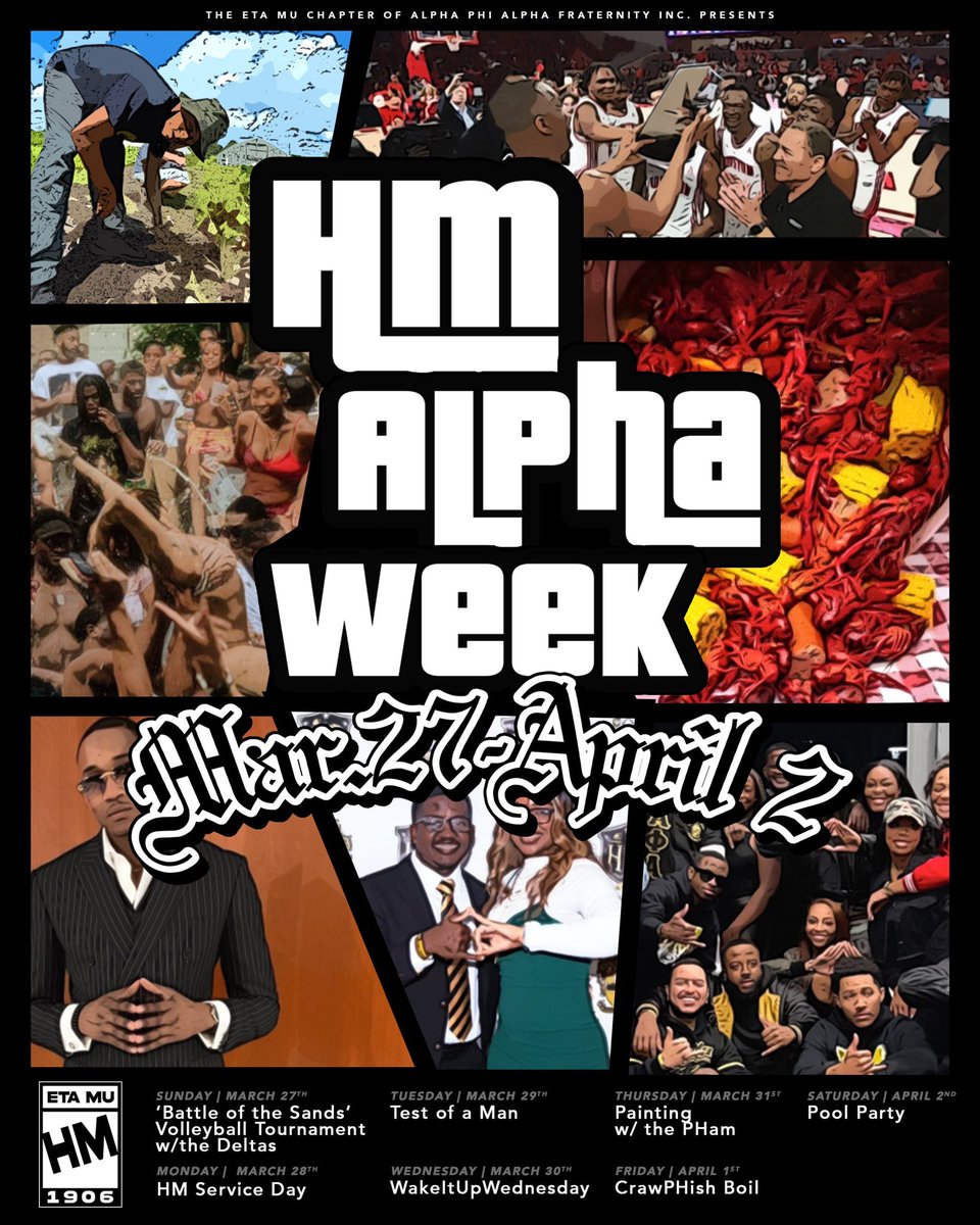 HoustonAlphas's tweet image. The moment you’ve all been waiting for. The best Greek Week of any college in Texas. We have a list of events taking place from March 27-April 2. Hope to see you there 🤙🏾 
•
•
•
#HMAlphaWeek