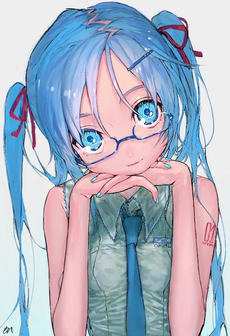 CUZさんのミクさん!頬杖をついてニコッと微笑む姿がとってもキュートですね(≧∇≦)💕【https://t.co/IVunedbbNY】 #piapro #初音ミク 