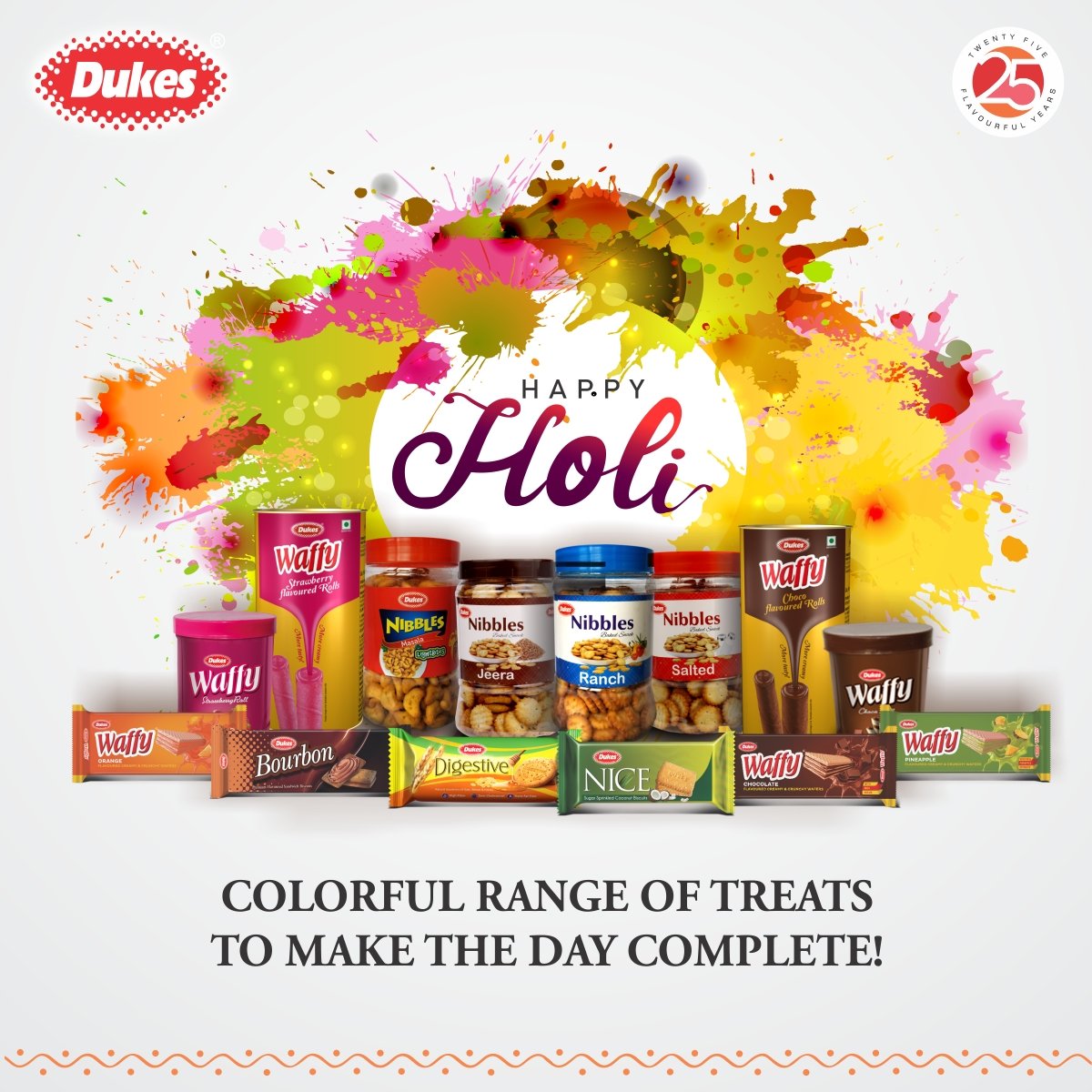 DukesWaffy's tweet photo. #Holi is just another reason to devour all the delicious treats of #Dukes. But Holi definitely enhances
the flavors with all the positivity around. Here's wishing you a #HappyHoli with all the yumminess in the world! https://t.co/r4uoLkEwrx