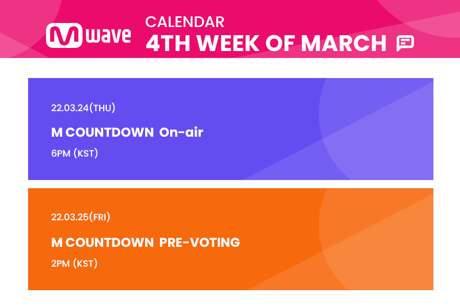 Mwave on Twitter "[Mwave Calendar] 4th Week of MARCH Helpful Mwave news you shouldn't miss