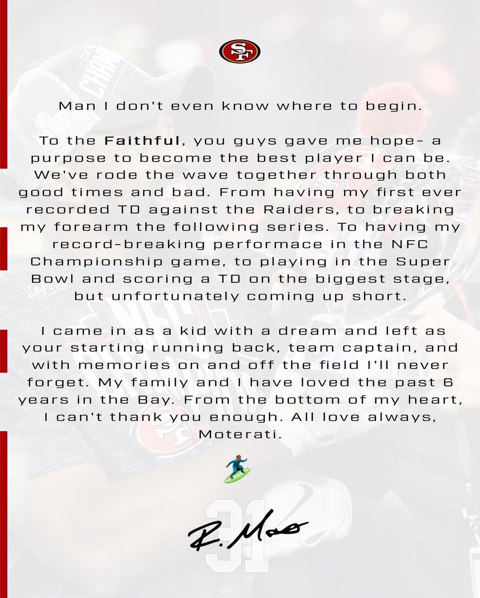 nineralex's tweet photo. Raheem Mostert bids farewell to the #49ers Faithful 💛 https://t.co/mWRdjVLIub