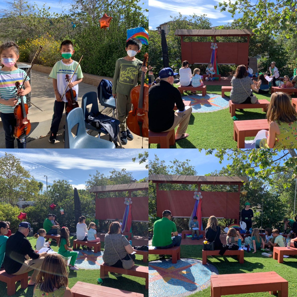 CarriePenix's tweet photo. Happy St. Patrick’s Day! From Mrs. Hise’s class!  It was a beautiful day in Sycamore Canyon’s garden for student readings of their Leprechaun stories, complete with welcoming musicians and student hosts. ☘️@Sycamore_Canyon @MoncourtoisAP https://t.co/yoQ0EuPkZF