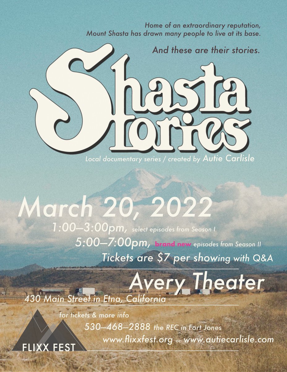 FLIXXFEST's tweet photo. Season II of Shasta Stories is coming up so don't miss out! Season I will be playing from 1-3PM at the Avery Theater then Season II from 5-7PM.

Event is $7
Check out the trailer here and join in on the event on Facebook:
https://t.co/lNkJwdVqHq https://t.co/44svCGoD2k