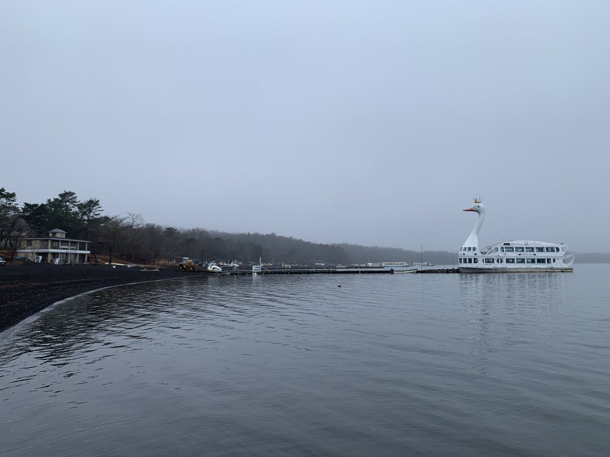 おはくちょうございます！🦢 今日は肌寒い一日。霧の山中湖。 今日も一日健やかにー。