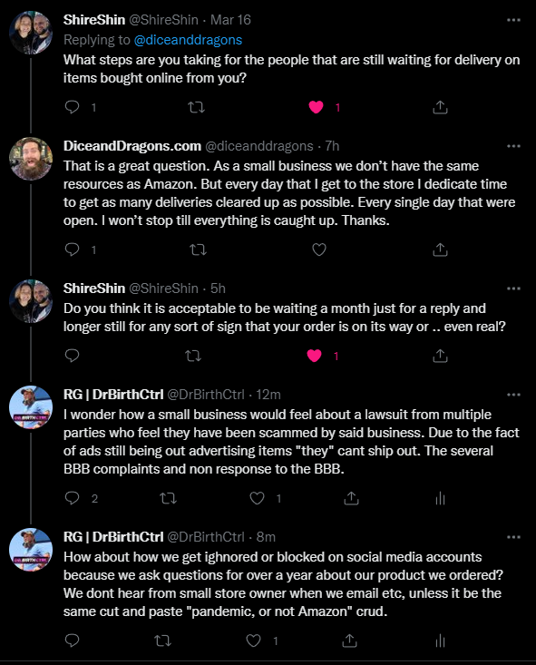 DrBirthCtrl's tweet photo. The ball is in your court @diceanddragons. Your customers await an answer. I have for a year, others . . . for longer. Your move. Will you make it right? Or will you ignore us? "A satisfied customer makes a paycheck possible" Wise words to remember. https://t.co/Ln6D0IEWvG