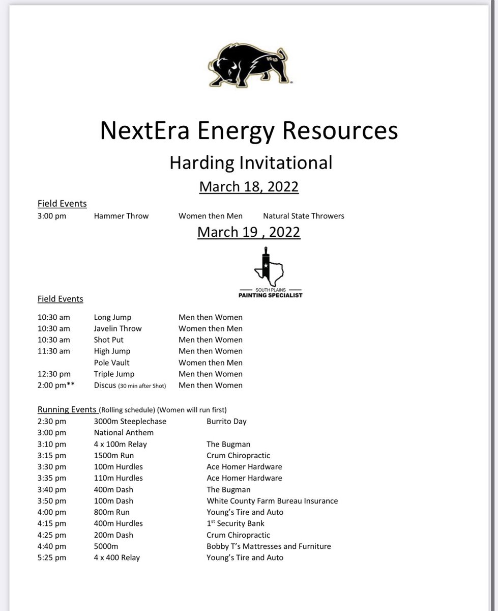 Beautiful weather expected for Saturday, come out and support your Bisons track team at home!