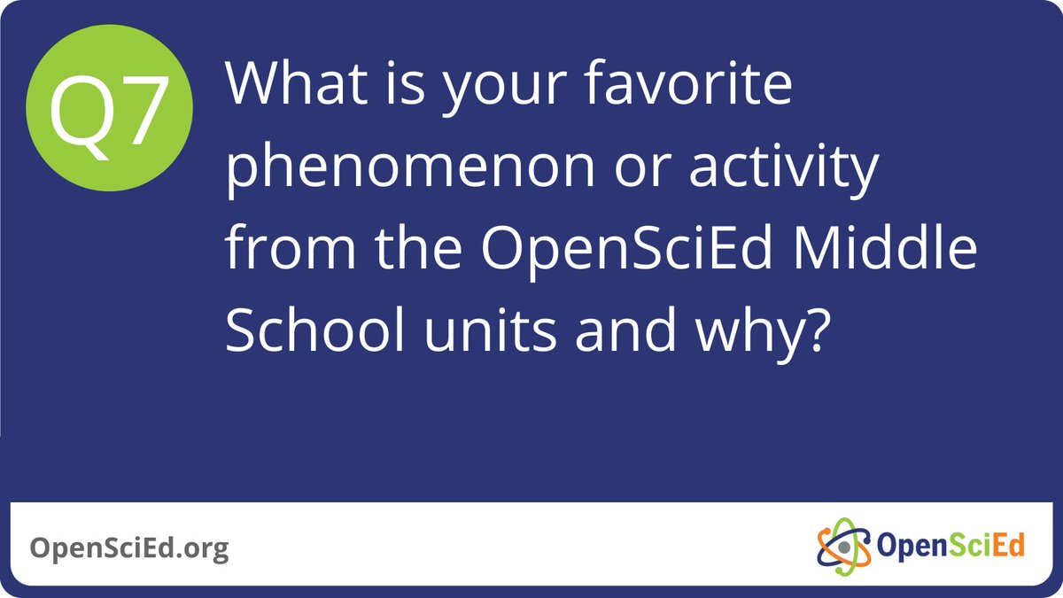 OpenSciEd's tweet photo. Okay folks, our last question for tonight. This has been a blast!
Q7: What is your favorite phenomenon or activity from the OpenSciEd Middle School units and why? #NGSSchat #MyOpenSciEdStory

Not everyone will have an answer, which is totally ok! https://t.co/bSAtfl0Opw