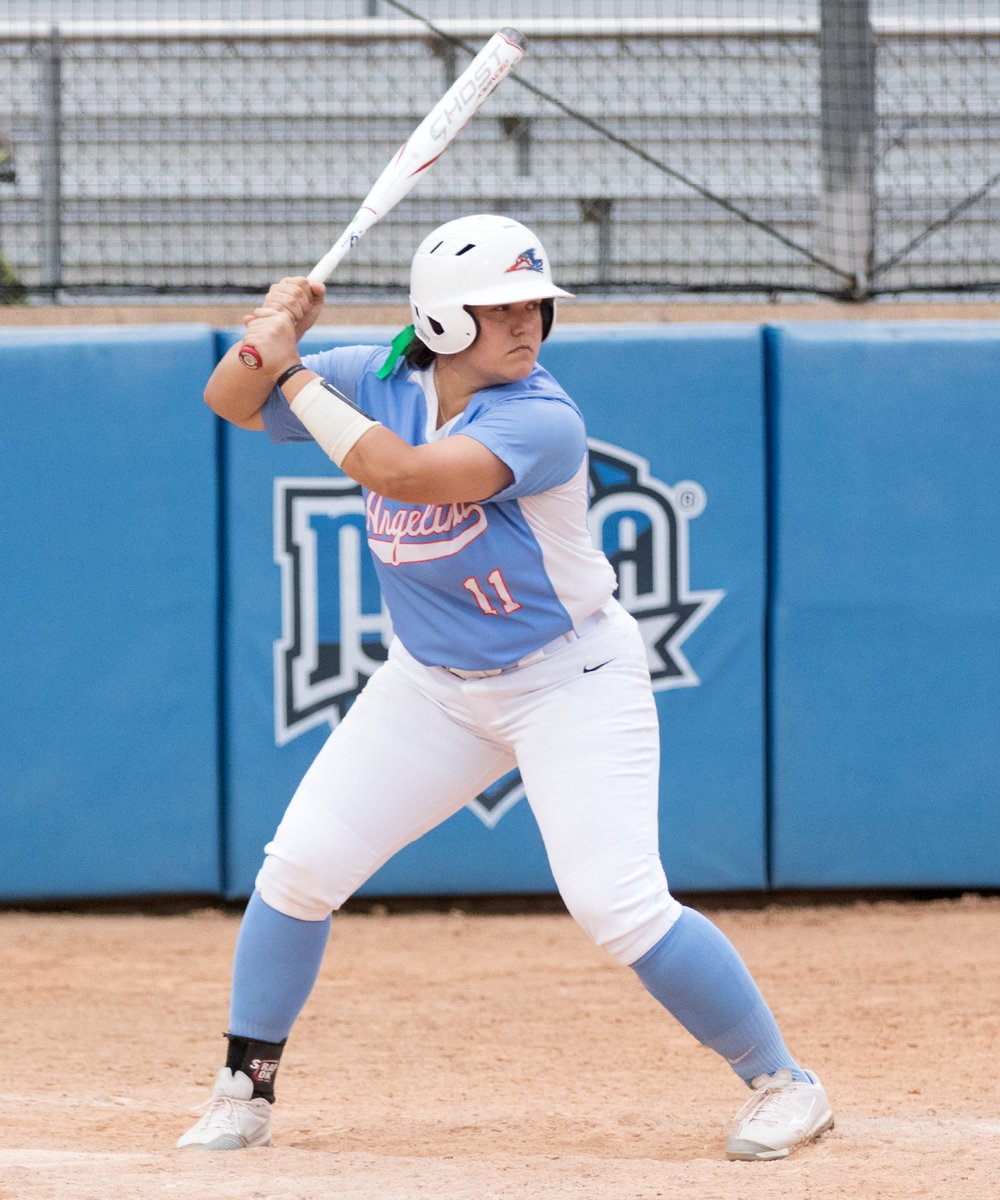 ACAthletics's tweet photo. AC's Sara Mayes homered twice in Thursday's win over Western Nebraska, giving her five bombs in the past five games. (Photo by @EmilieDoerksen) @angelinacollege @ACRunnersSB @Coach_Mckelvey https://t.co/0BWJV0MSm0