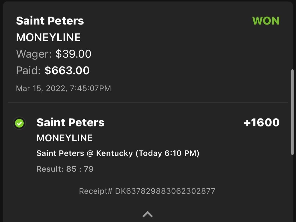 DKSports's tweet photo. Who else got the live line on Saint Peters ML? 👀

(via tschneids27 // Instagram) https://t.co/nC0YExM2hy