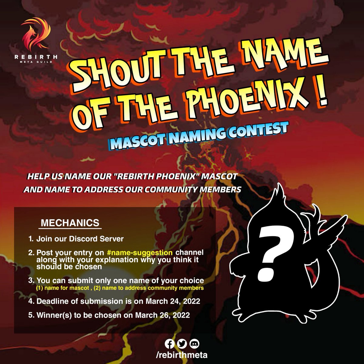 rebirthmeta's tweet photo. Shout the name of the Phoenix !!!

Hello RMG !
We are summoning our "Rebirth Phoenix" and we need your help to call it 🔥

#RebirthMetaGuild
#WeRMG
#Pegaxy
#PegaxyScholarship https://t.co/wD6drVXIHr