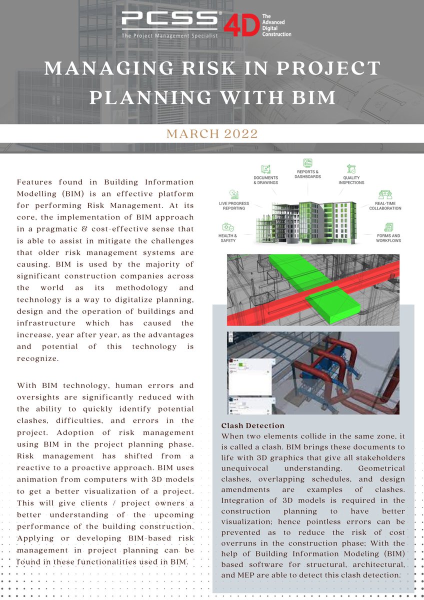 pcss4D's tweet photo. PCSS Newsletter: Managing Risk In Project Planning With BIM - https://t.co/Eu1E0ar9Yr https://t.co/J0xSSSzLSX