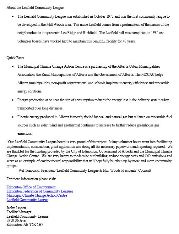 Leefield Community League completes solar panel installation!