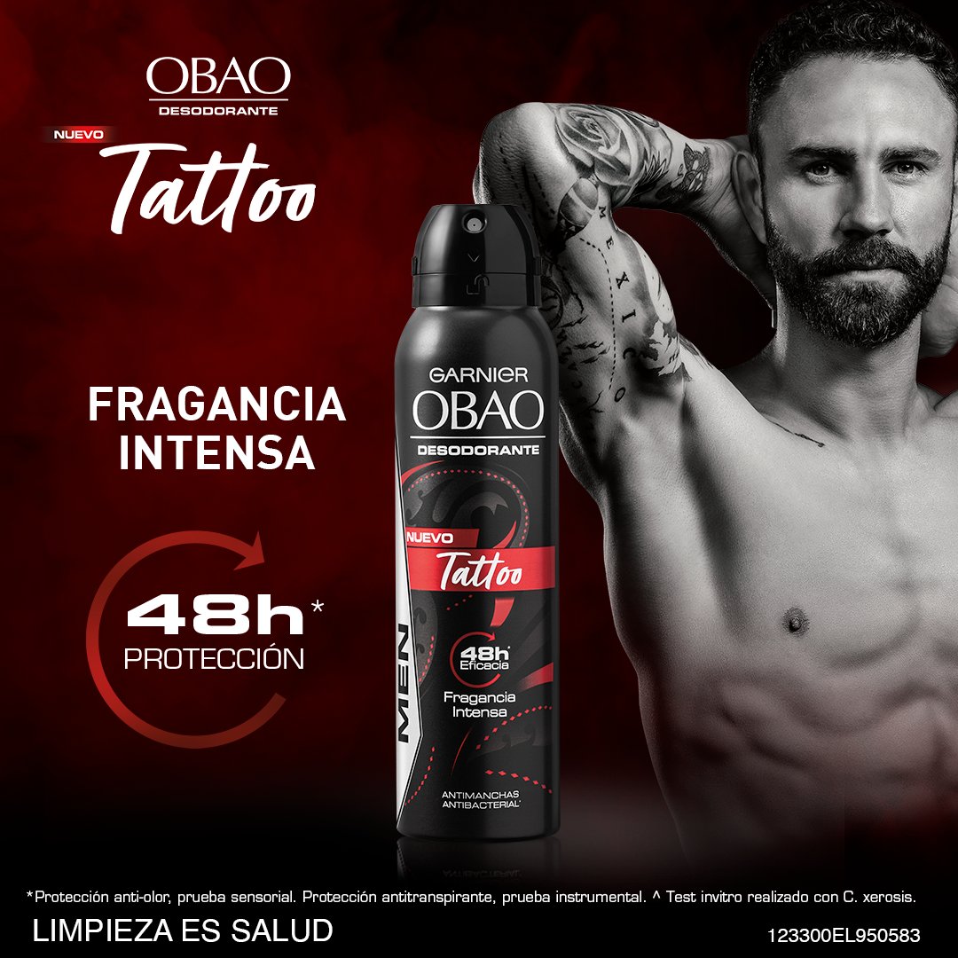 Prueba el nuevo #Obao Tattoo: Fragancia masculina e intensa en roll on o aerosol 🔥 #TodoEsCulpaDeTattoo #GarnierMen