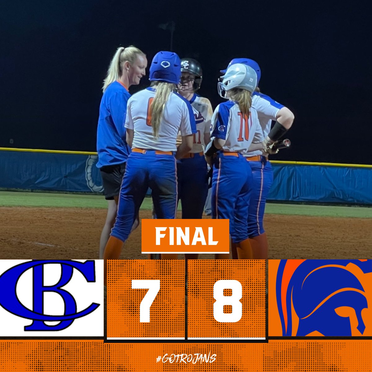 JichsS's tweet photo. Got a big DUB tonight! The JI Lady Trojans pulled off a tough one in the bottom of the 7th with a walkoff by Grayson Rape! Way to work Ladies! 💙🧡
#togetherornothing #2022season #bigdub #walkoff https://t.co/cDhZVdDSNW