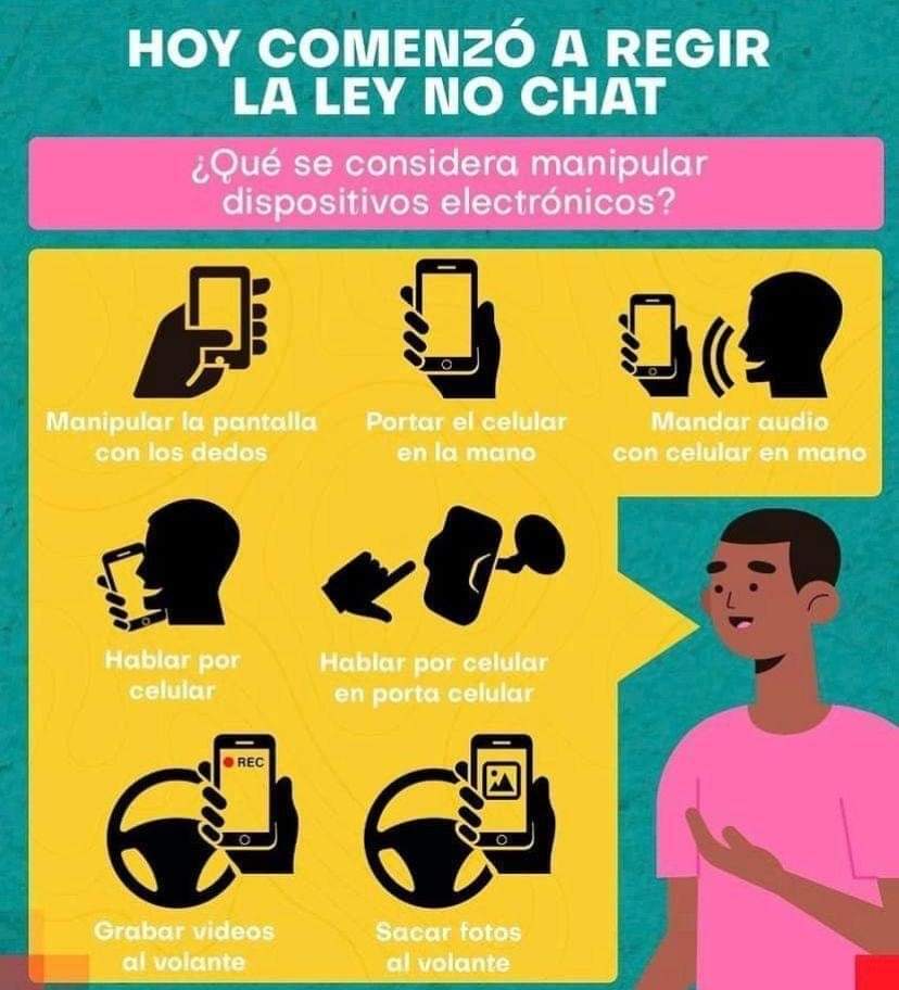 matorrala's tweet photo. Entró en vigencia #LeyNoChat, que prohíbe manipular aparatos electrónicos mientras se conduce, se está en luz roja o signo Pare. Las  multas son de hasta $166.000 y la suspensión de licencia por 90 días. #SiManejaNoChatee... Simple!!! https://t.co/L47SLWepCh
