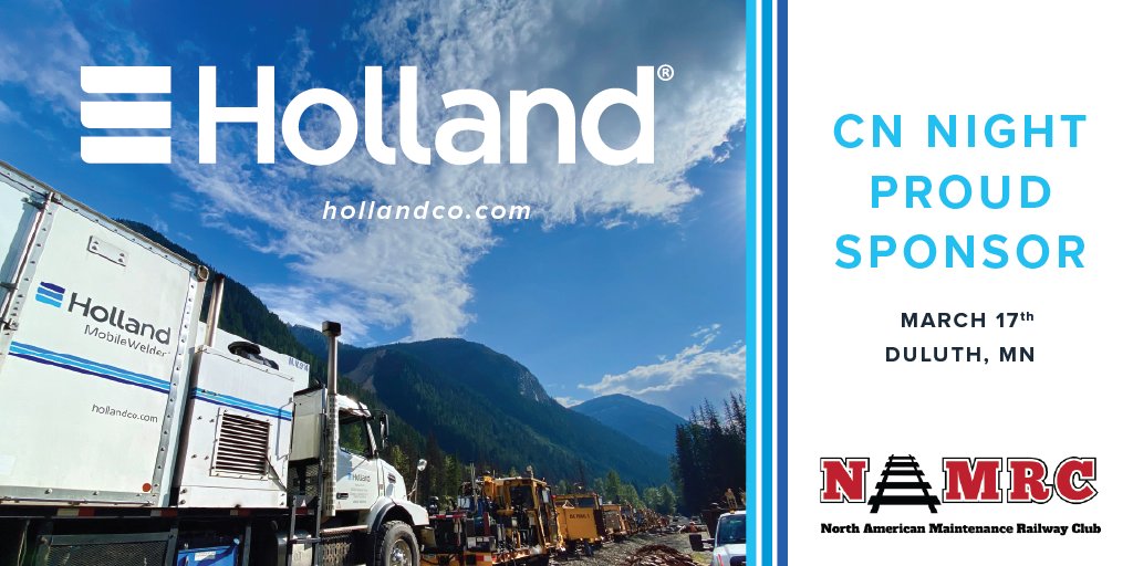 HollandRail's tweet photo. Holland is a proud Reception Sponsor of CN Night, hosted by the North American Maintenance Railway Club #NAMRC #CNRailway https://t.co/wanq0sWm0y