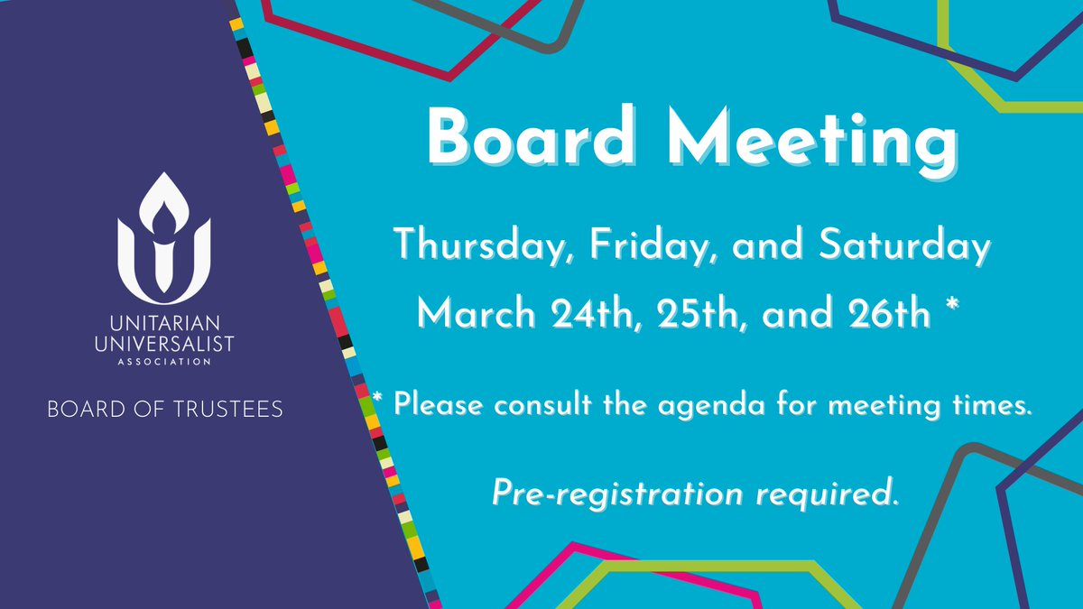 uua_board's tweet photo. Join the UUA Board at its March 24-26, 2022 meeting!

Consult the board packet for information on when the Board is in-session: https://t.co/LGQuaV0WbJ

Pre-registration is required: https://t.co/25Q3seTQ8q https://t.co/Wsiwx9mpoO