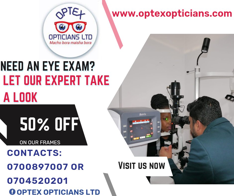 OptexOpticians's tweet photo. NEED AN EYE EXAM???
LET OUR EXPERT TAKE A LOOK.
CONTACTS:
0700897007/0704520201
#freecomputerizedeyecheckup 
#optexopticians #optexopticiansltd #optexbusia #optexbomet #optexkisii  #optexshujaamall #optexmountainmall #optexeyeclinic #optexongatarongai
#shopwithustoday https://t.co/FYGMoBcM4B