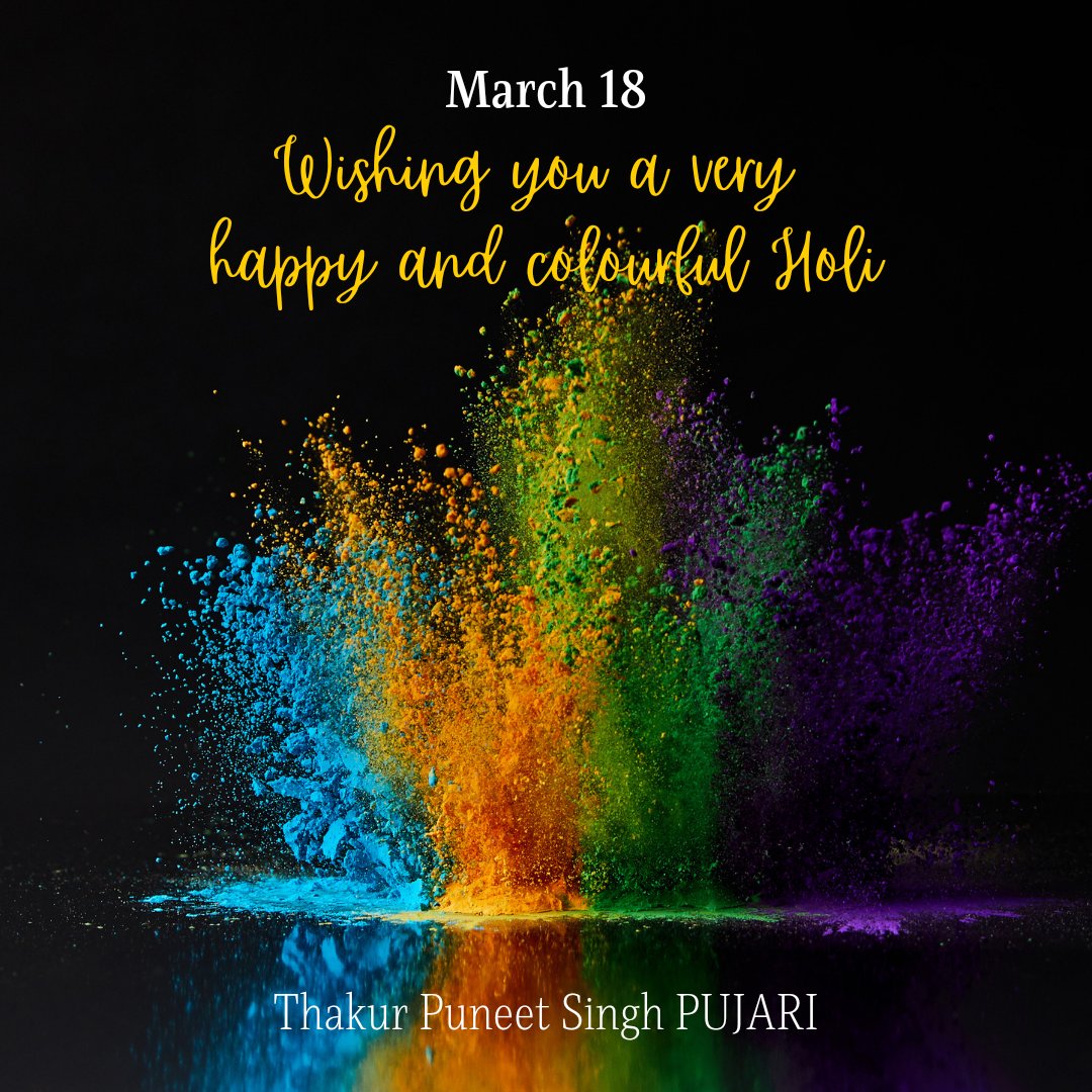 ThakurPuneet7's tweet photo. Happy Holi to all my friends.
May this Holi be filled with 3 main Colours of Success, peace and prosperity in your life.
#HappyHoli #HappyHoli2022 #festivalofcolors #holicelebration https://t.co/ghwmRDsXhN