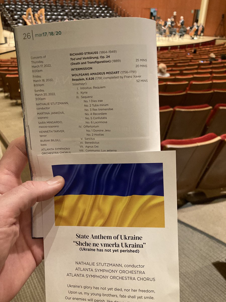Looks like we’ll get the Ukrainian national anthem before <a href="/nathstutzmann/">Nathalie Stutzmann</a> and the Mozart Requiem. <a href="/AtlantaSymphony/">Atlanta Symphony</a>