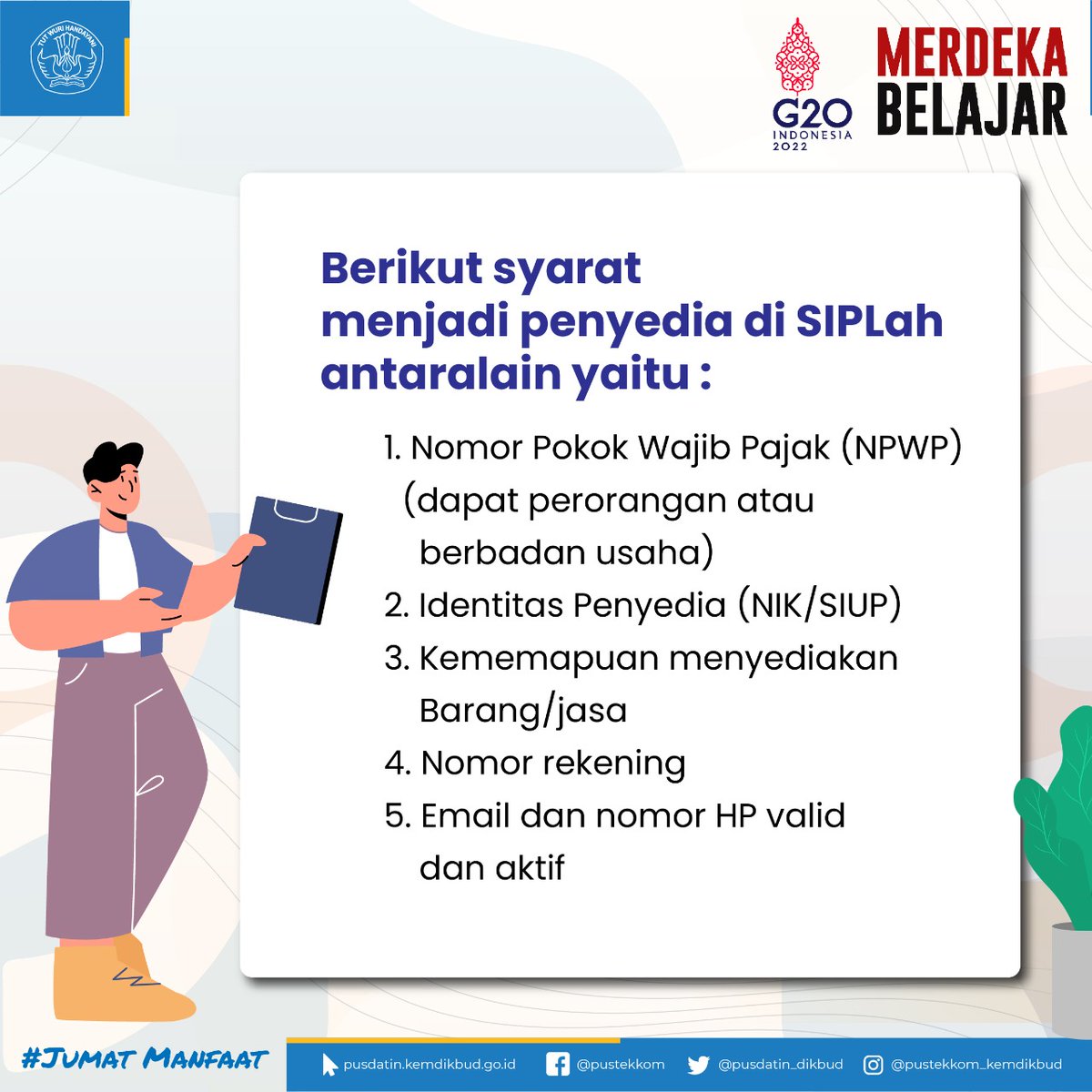 pusdatin_dasmen's tweet photo. #SahabatEdukasi tahu tidak melalui SIPLah kita bisa memajukan UMKM ke pasar nasional loh.

Yuk Pelajari lebih lanjut mengenai cara mendaftar sebagai penyedia SIPLah  melalui laman https://t.co/2EDmrGpjxo  atau IG @siplah_dikbud

#SIPLah
#PBJSatdik
#UMKM
#PusdatinKemendikbudristek https://t.co/yNyHduBgzf