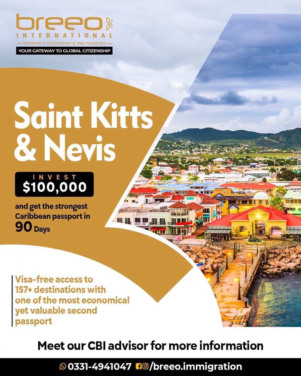 BreeoImmigrati1's tweet photo. With one investment you can get a passport to the strongest Caribbean country, Saint Kitts & Nevis. Isn’t that amazing?
We are here to help you out in the process.
#BreeoImmigration #Breeo #SaintKitts&Nevis https://t.co/XaD4t9nnvb