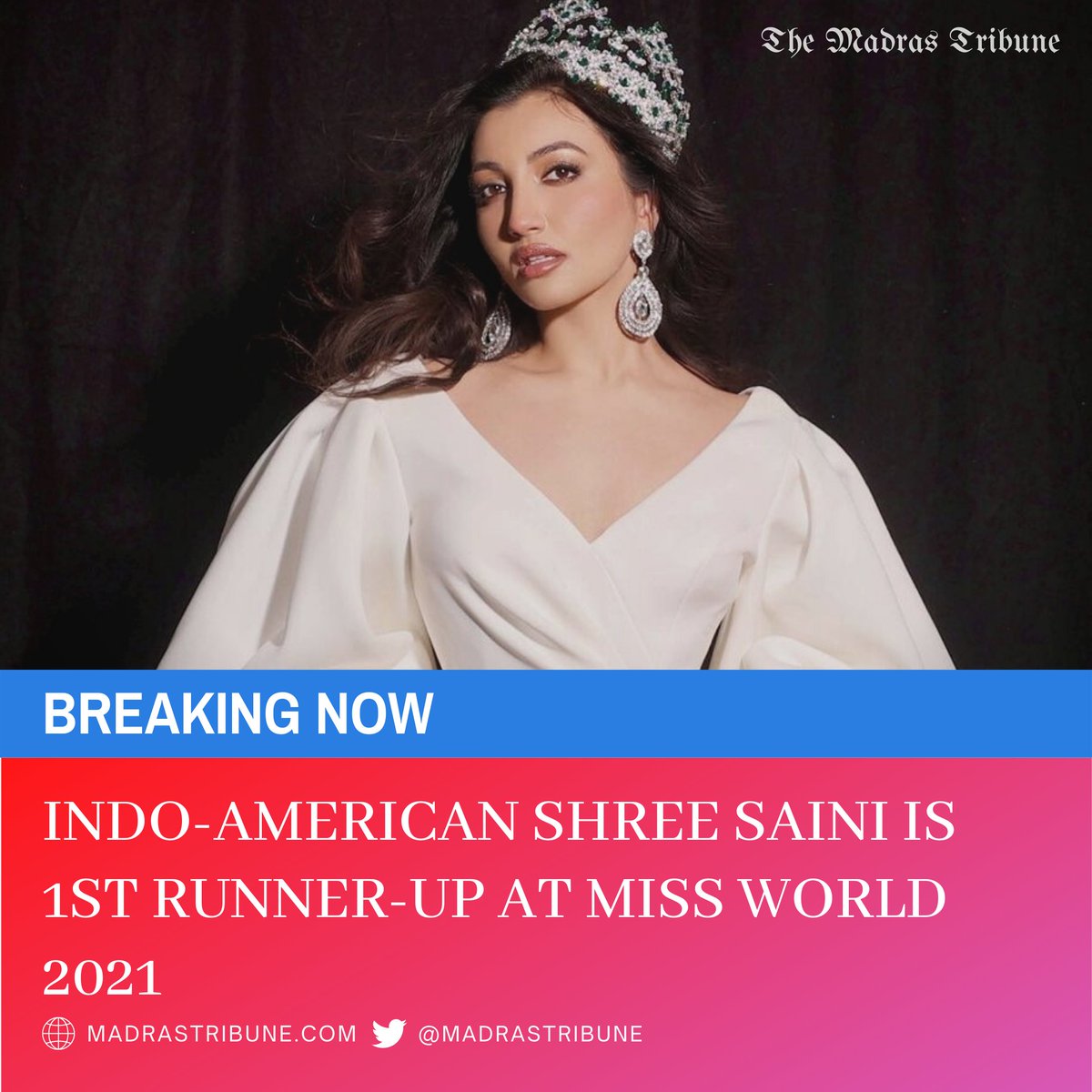 Indo-American Shree Saini is 1st runner-up at Miss World 2021
#ShreeSaini #MissWorld2021 #MadrasTribune
madrastribune.com/2022/03/18/ind…