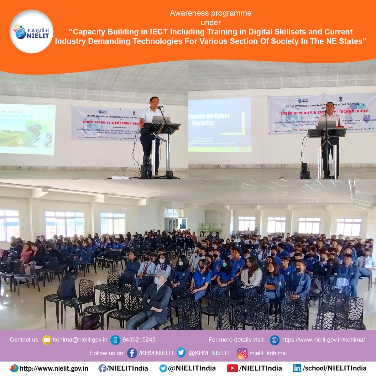 KHM_NIELIT's tweet photo. NIELIT Kohima organized a one-day awareness program on “Cyber Security &amp; Emerging Technologies” for the students of Model Christian College, Kohima. @NIELITIndia @CHU_NIELIT @GoI_MeitY @Rajeev_GoI @mygovindia @modelchristian2 https://t.co/2BI0v8OF6m