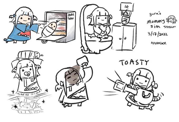 Small amount of doodles for today's stream! That was a wild one lol

#gawrt 