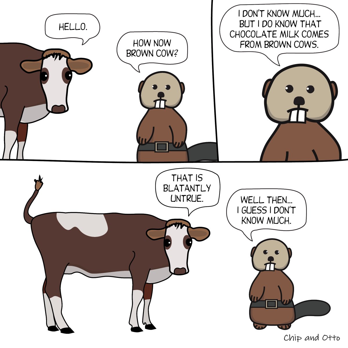 ChipandOtto1's tweet photo. Don't Know Much #dontknowmuch #chipandotto #webcartoon #webcomic #otter #beaver #cows #chocolatemilk https://t.co/Y0MP6IcMfv