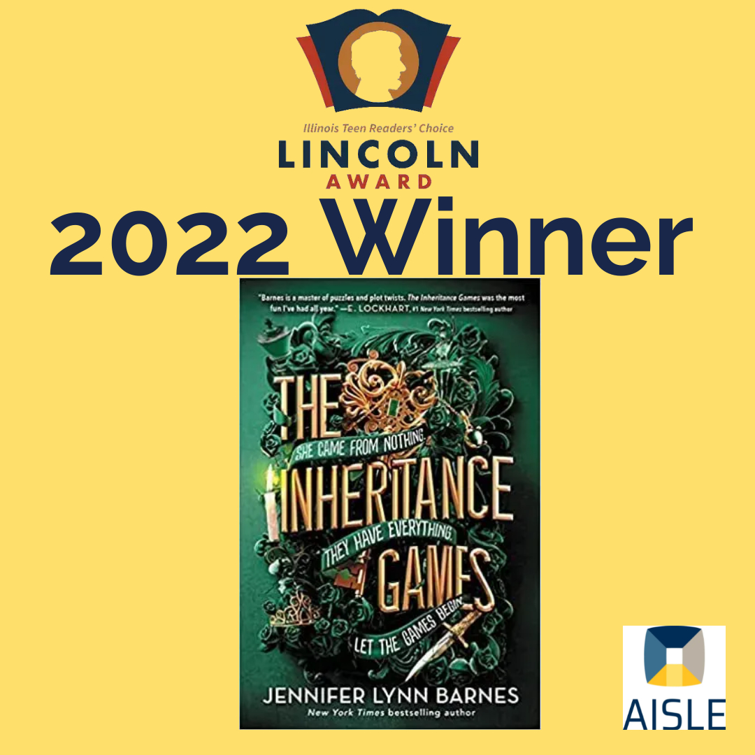 The Lincoln Award, a 9-12th grade award, was won by The Inheritance Games written by <a href="/jenlynnbarnes/">Jennifer Lynn Barnes</a> with 156 votes. Followed by Allegedly with 117 votes and With Fire on High with 92 votes. Check our full announcement at bit.ly/22RCWinners. <a href="/LincolnAward/">Lincoln Award</a> <a href="/AISLEd_org/">AISLEd</a>